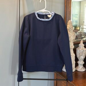 J. Crew crewcuts Navy Girls' Mixed-woven Ruffleneck Sweatshirt